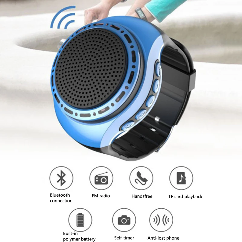 

2019Mini Smart Hand Speaker Watch U6 Music Sport Bluetooth Speaker Self-timer Anti-Lost Alarm Support TF Card FM Radio Portable