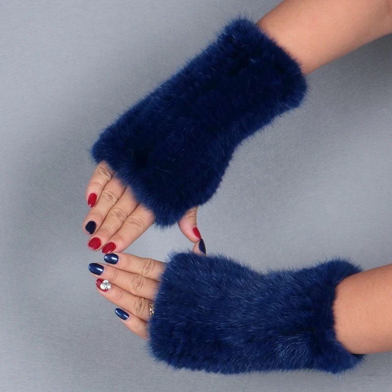 Winter Warm Knitted Gloves For Women Genuine Mink Fur Fingerless Gloves Female Real fur Gloves 20CM-50CM long  (3)