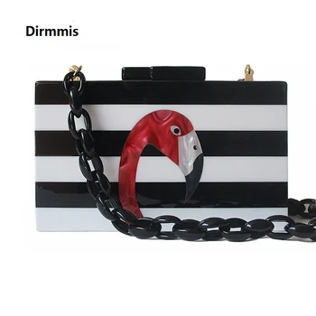 

Brand Fashion New Women Messenger Bag Handbags European Elegant Black White Striped Evening Bags Acrylic Flamingo Casual Clutch