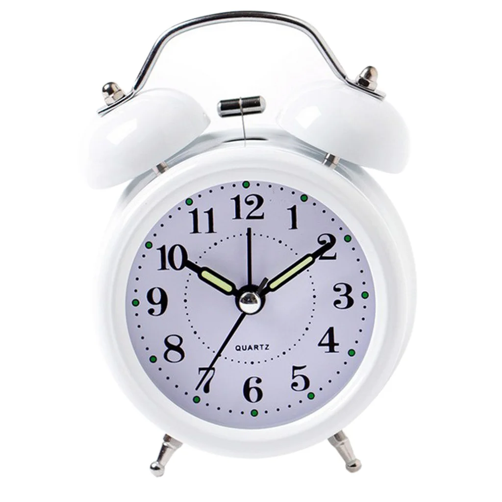 Digital 3D Twin Bell Alarm Clock Loud Wakeup Chime Clock Battery 3inch White