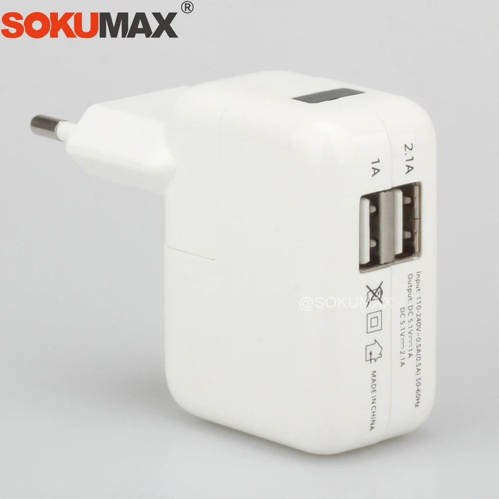 SOKUMAX евро два порта двойной USB адаптер питания зарядное устройство для iPhone 5S 6S 7 8 X