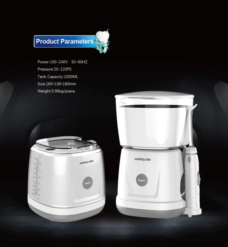 

White/Black Waterpulse Dental Water Flosser Oral Irrigator LED Touch Key 1000ml Family Teeth Whitening Cleaning Cleaner Floss