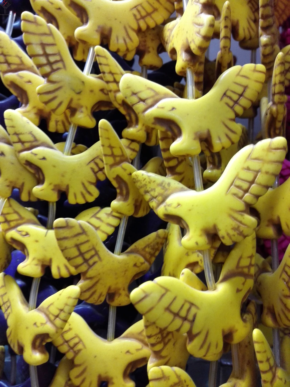 

Total 13 pcs beads 48x22mm Bright yellow bead carved eagle hawk howlite stone Loose Beads