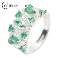 Vintage emerald ring SI grade natural emerald silver ring solid 925 silver emerald ring royal gemstone silver ring for woman(China)