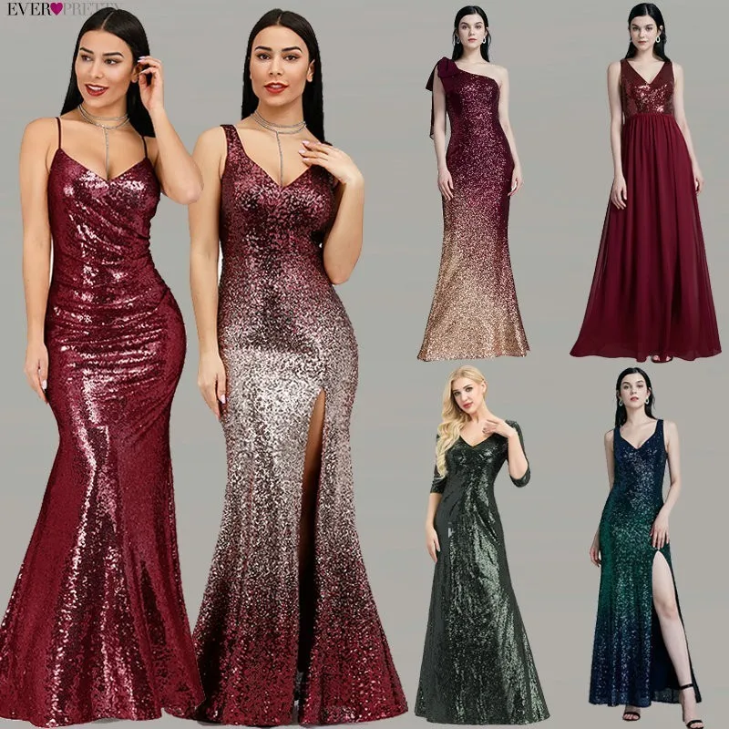 Online Robe De Soiree Longue Ever Pretty Cheap Little Mermaid Burgundy Red Sexy Evening Dresses Sequined Sparkle Plus Size Party Gowns