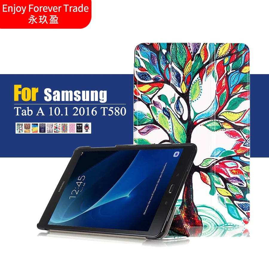 

For Samsung Galaxy Tab A 10.1 T585 T580 SM-T580 T580N Tablet funda cases Color Painted PU Leather Case Flip Cover Shell