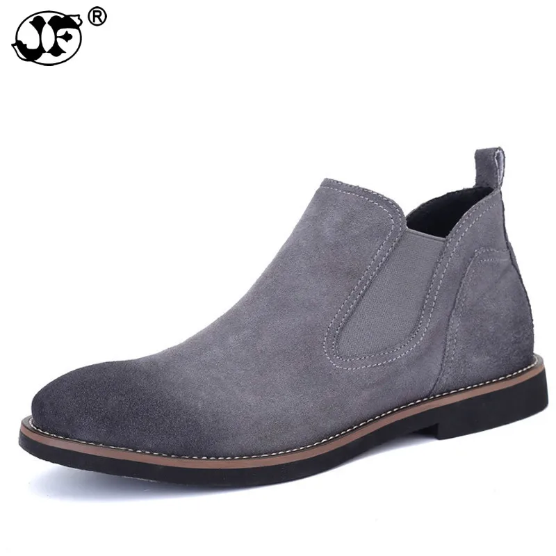 

Spring Fashion 2018 Chelsea Boots Men Slip On Cow Suede Cowboy Boots Mens Round Toe Split Leather Men Ankle Boots Black 7856