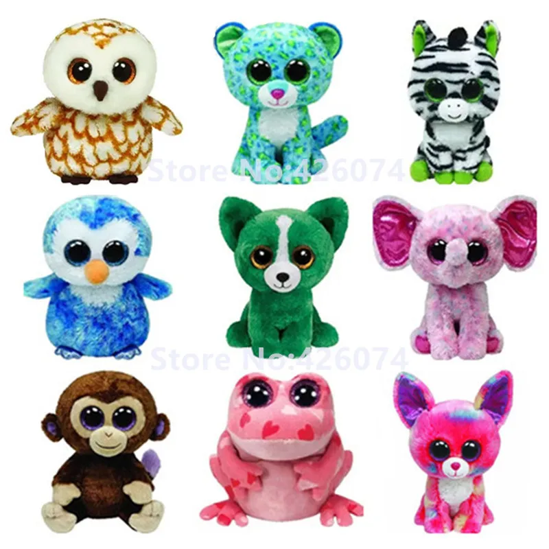 

Big Eyed Stuffed Animals Owl Leopard Zebra Chihuahua Monkey Penguin Kids Plush Toys Children Gifts 15CM