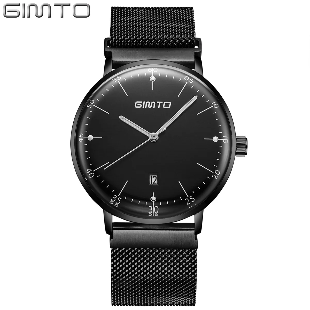 

men black watch stainless steel quartz men's wristwatch GIMTO brand mens watches waterproof calendar man watch casual male clock