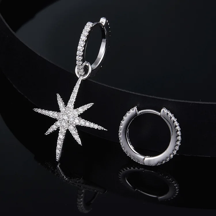 

[MeiBaPJ]Real 925 Sterling Silver Trumpet Star Asymmetric Earrings for Women with AAA High Quality Stones Party Fine Jewelry