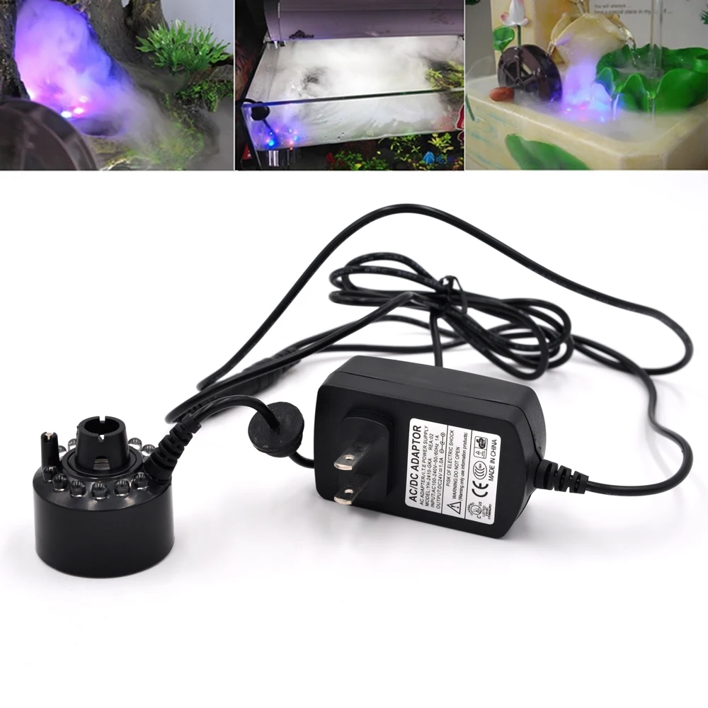 

Ultrasonic mist maker fogger 12 LED Water Fountain Mist Maker Fogger Pond Atomizer Air Humidifier (Include power supply)