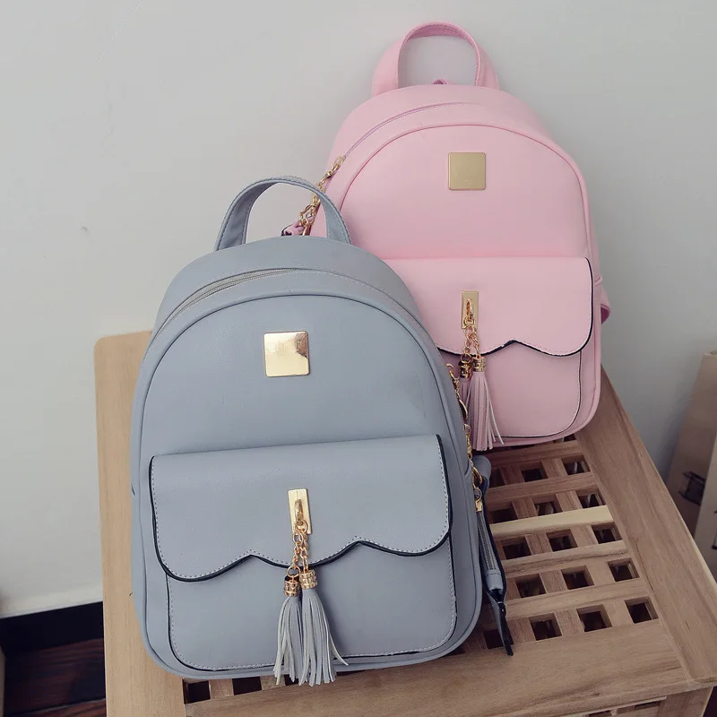 2017 new College fashion Korean version backpack tassel fashion two ...