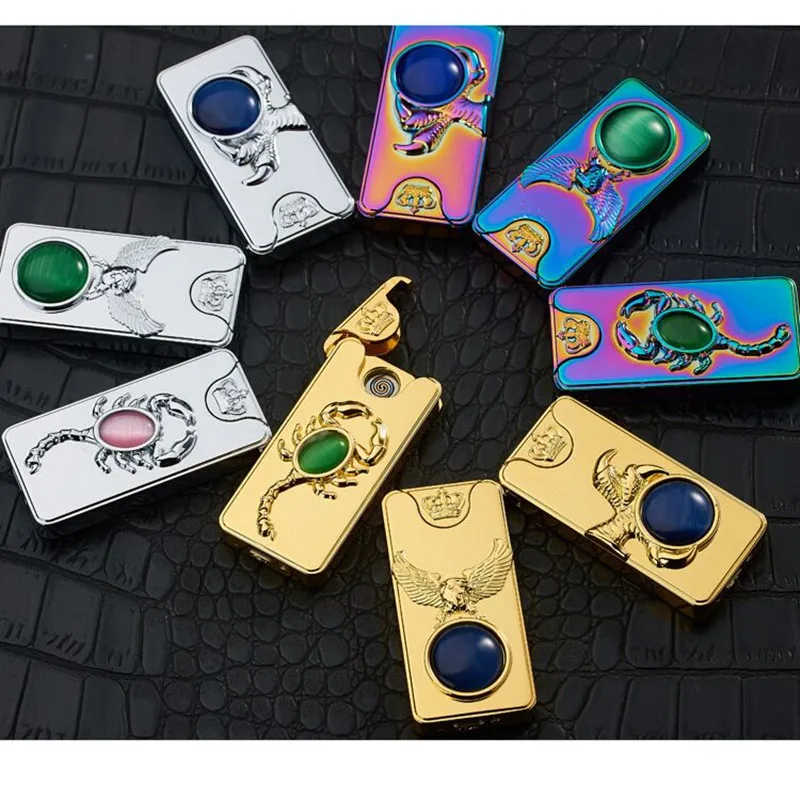Роскошные USB Электронная зажигалка Перезаряжаемые Непламено Зажигалка Металл