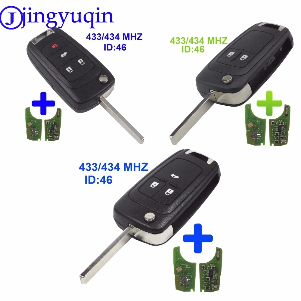 

jingyuqin 2/3/4 Buttons PCF7937E 433MHz With ID46 Chip Flip Folding Key Shell Cover For Chevrolet Cruze Remote Key Fob With Logo