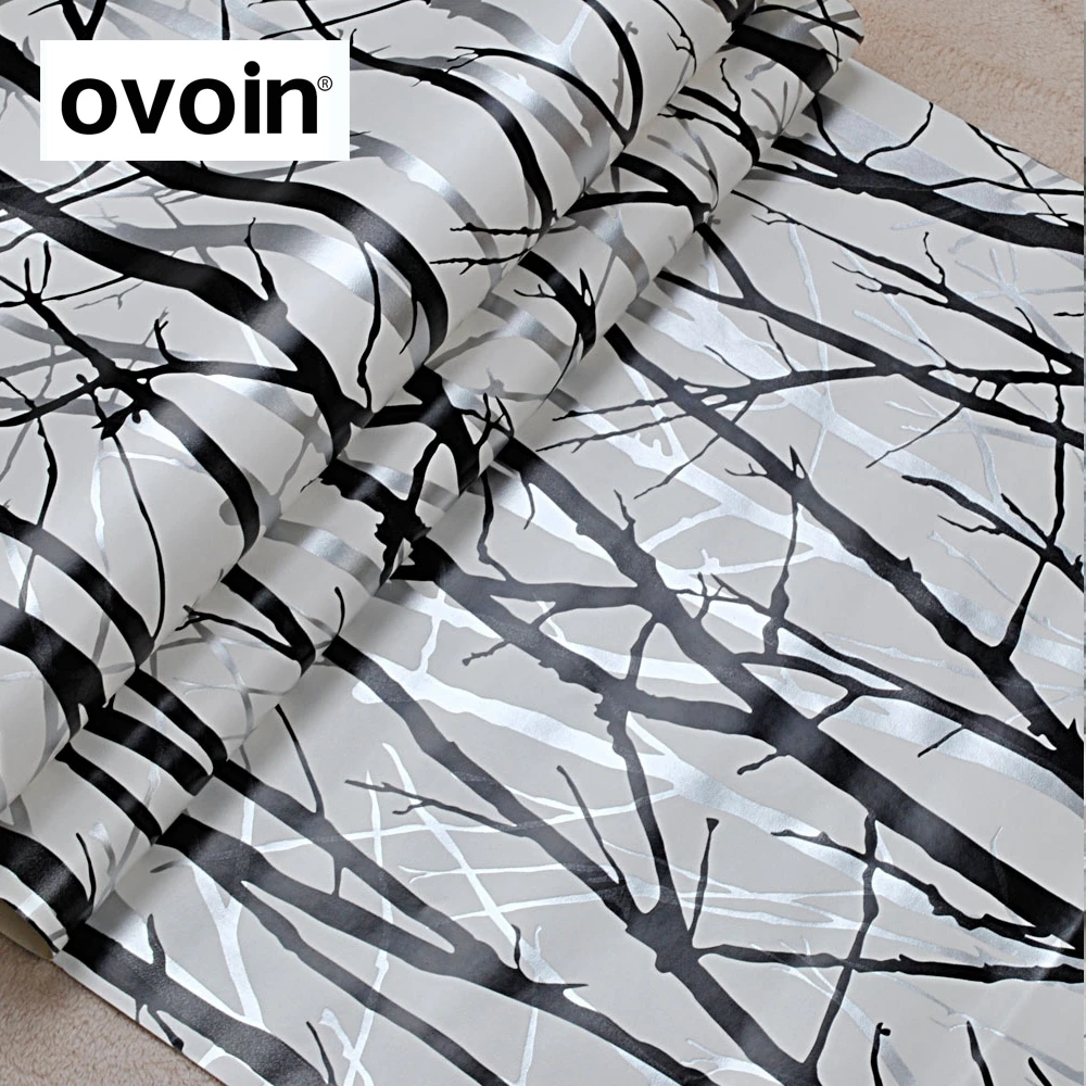 Kayu Wallpaper Hutan Birch Pohon Hitam Putih Kamar Tidur Dinding