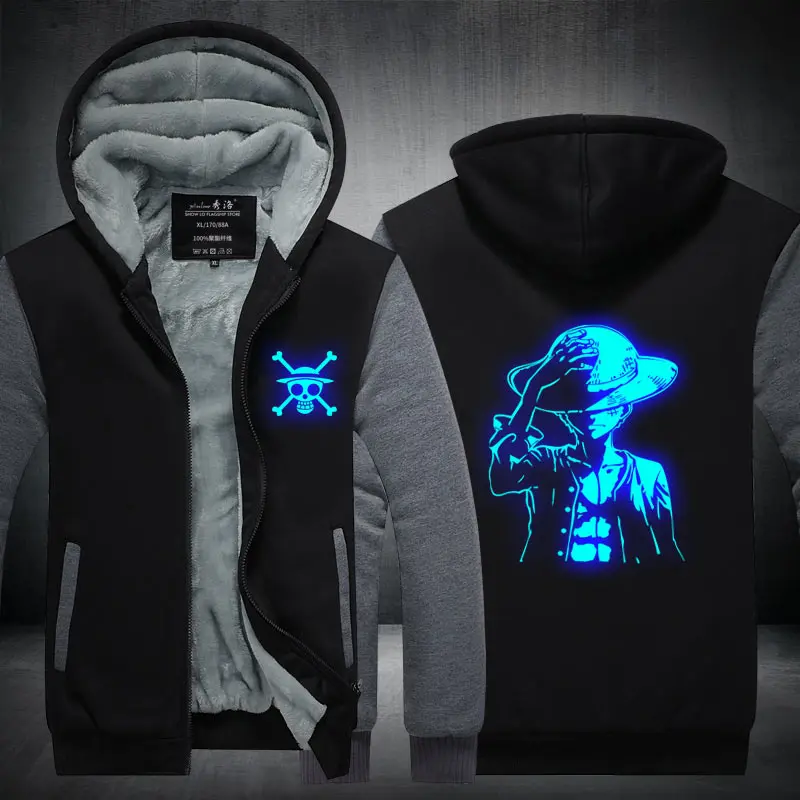 Fans Wear One Piece Winter Hoodie Monkey D. Luffy At Night Zip Up Hoodies 3D Printed Hooded Cosplay Sweatshirts