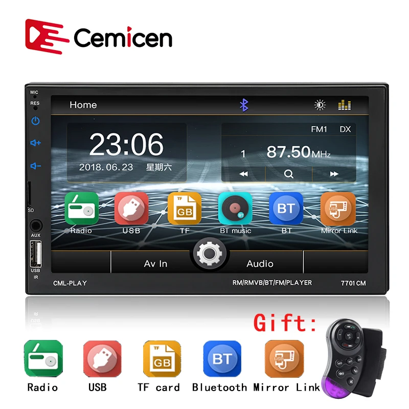 Cemichen автомобильное радио Bluetooth 7 &quotсенсорный экран BT Hands free AUX USB FM Авто Аудио