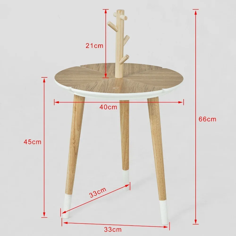SoBuy FBT38-WN, Round Wooden Side Table, Tea Coffee Table, End Table with 5 Cup Holders