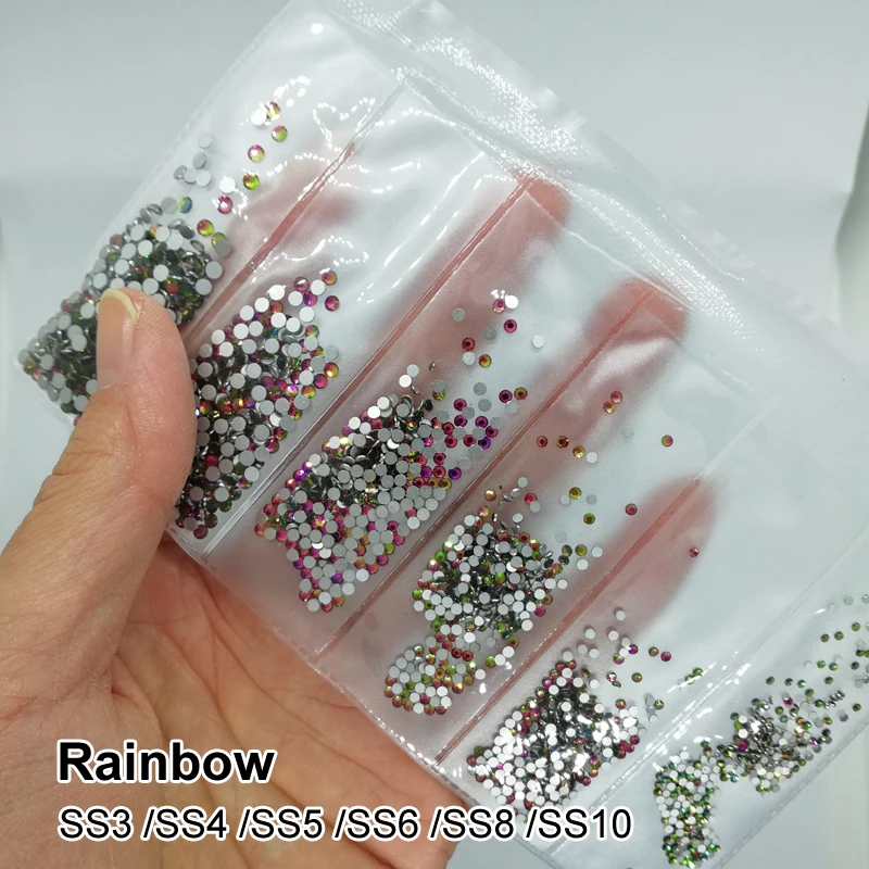 

Rainbow Mix size SS3-SS10 Nail art Rhinestone crystal Strass use for Nail art decoration free shipping