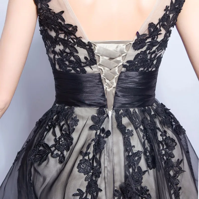 Реальное изображение, маленькие черные платья, вечерние платья для особых случаев, короткое Кружевное платье с прозрачной горловиной и рукавами-крылышками, платье для выпускного вечера, Vestido De Gasa