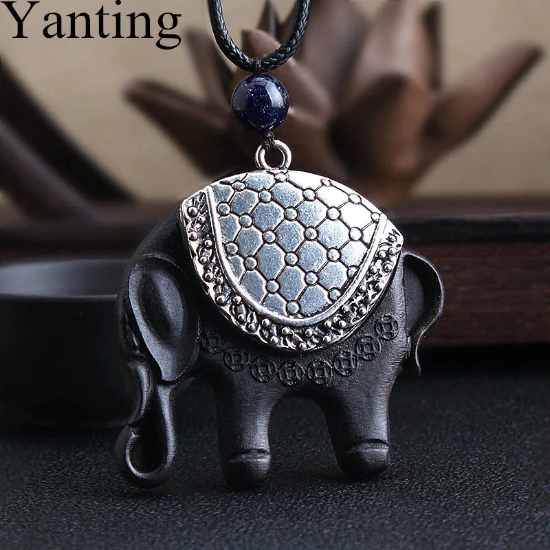 Yanting женское тибетское серебряное этническое ожерелье из эбенового дерева подвеска в виде слона длинное ожерелье цепочка свитер ювелирные изделия 0138