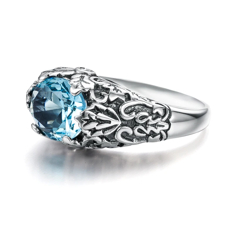 Szjinao Authentic 925 Sterling Silver Rings For Women Oval Exaggerated Rings Aquamarine Wedding Bands Style Love Vintage Jewelry