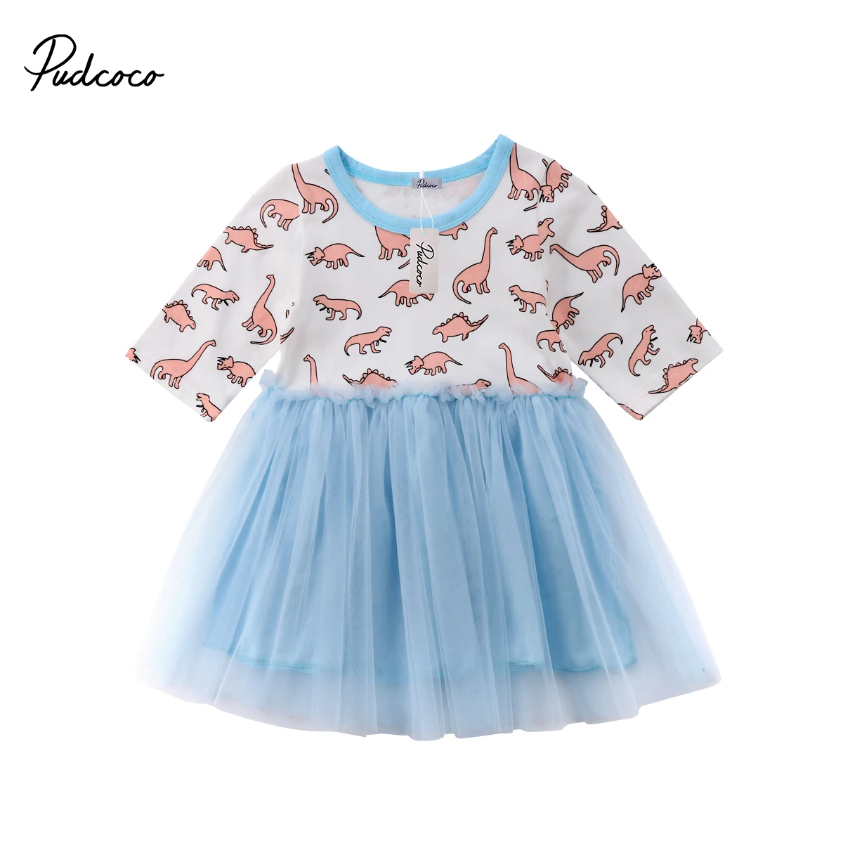 US STOCK Princess Kids Baby Girl Blue Dress Cartoon Animals Print Birthday Wedding Clothes Long Sleeve Tutu New Party | Детская одежда
