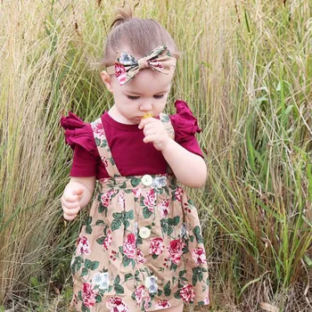 

Autumn Baby Clothing Sets Newborn Girl Long Sleeve Romper Floral Print Skirt Headband Costume Kid Girl Clothes