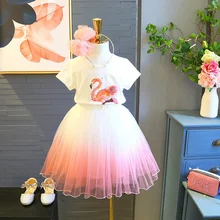 Baby Girl Flamingo Dresses Summer Girls White Princess Dress Kids Sundress Children Birthday Clothing 1 2 3 4 5 6 7 Years