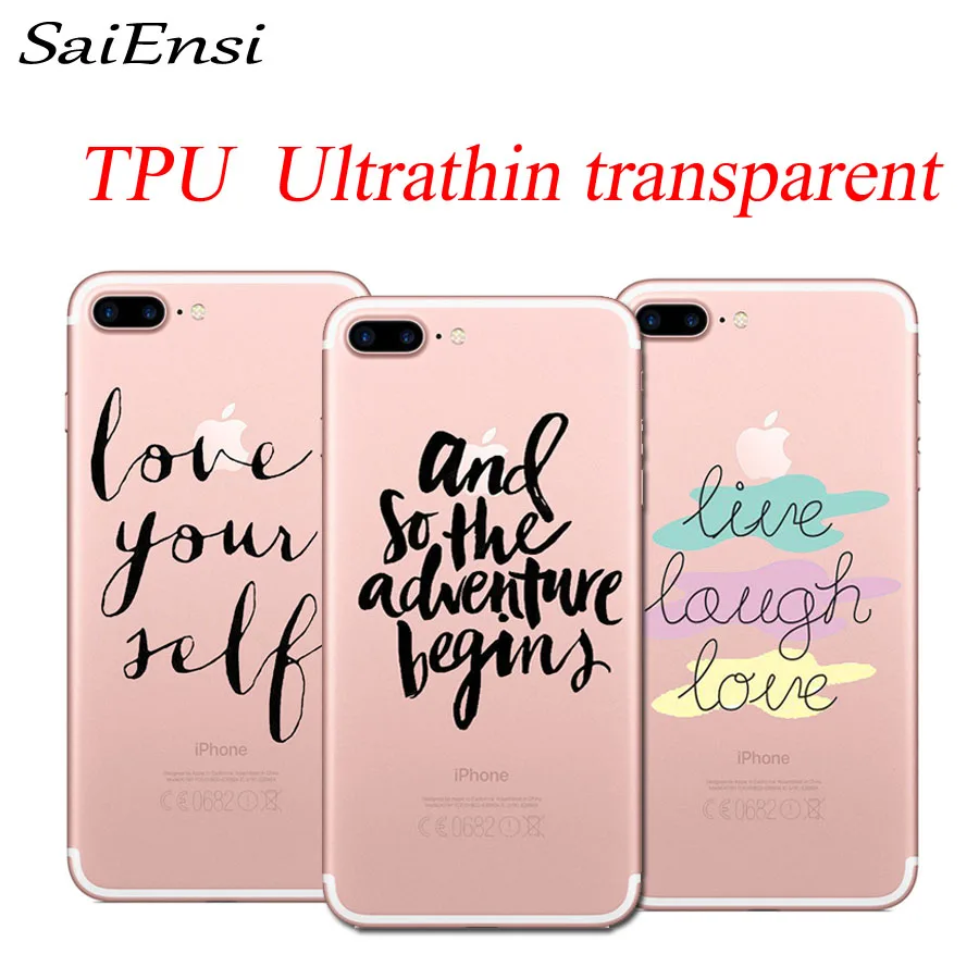 

SaiEnsi for iphone 7 case DIY words Ultra Thin Transparent soft TPU cases cover for iphone 5 5S 6 6S 8 plus X XS XR MAX cases