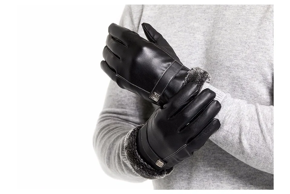 Мужские зимние кожаные перчатки мужские с сенсорным экраном для вождения на открытом воздухе ветрозащитные теплые перчатки черные мужские деловые варежки