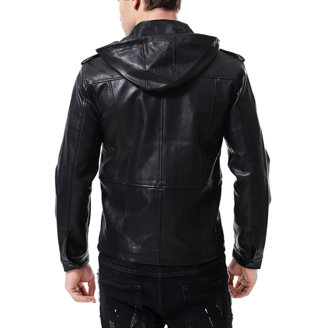 2019 Autumn New High-end Men's Motorcycle Hooded Men's Leather Jacket Leather European And American Jacket B005