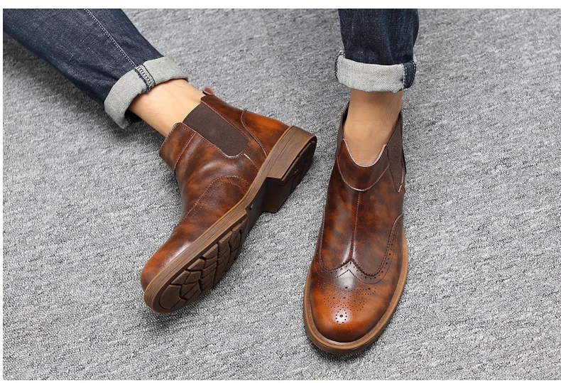 Casual Shoes Mens Ankle Chelsea Boots' Casual Leather Boots Men Luxury Round Toe Fashion Boot Slip-On Winter Boots Men Big Size (3)
