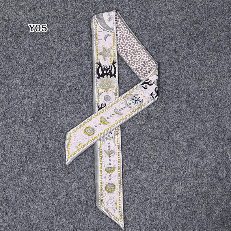 2018 New Skinny Scarf Constellation Print Women Silk Scarf Small Handle Bag Ribbons Female Headband Small Long Scarves & Wraps