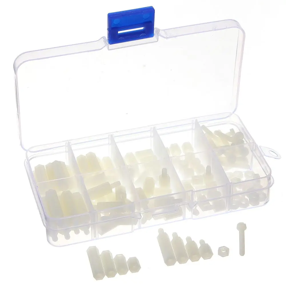 

M3 Nylon Hex Screw Nut Spacer Stand-off Varied Length Assortment Kit Box
