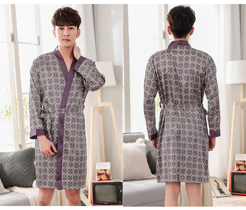  Silk Robes Men Nightgown Dressing Gown  (22)