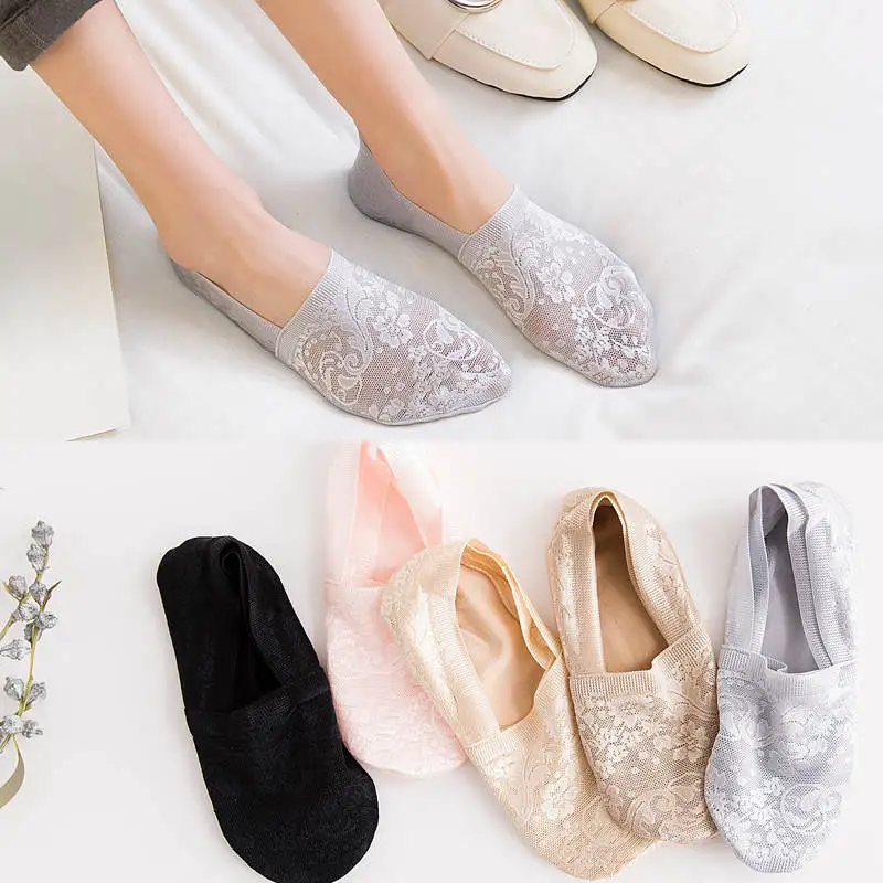 

10Pairs Invisible Short Ankle Socks Women Girls Summer Antiskid Boat Socks Lace Thin Non-slip Socks Breathable Sock Slippers New