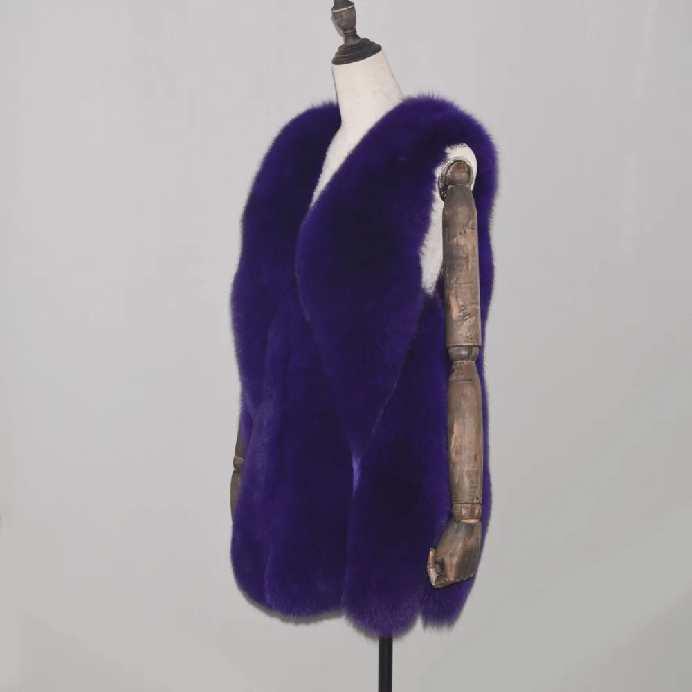 100 orange armygreen Purple Naturel Fourrure D'hiver Chaude Femmes Gilet Réel pink Dark Femelle dark Vente Manches Nouvelle De Manteau Sans Renard Pink qw1pUvq