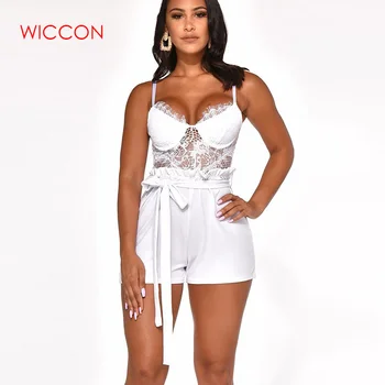 

Women Lace Vest Sling Playsuits Shorts Ladies Summer Sexy High Waist Hollow Out Bodysuits Beach Causal Rompers