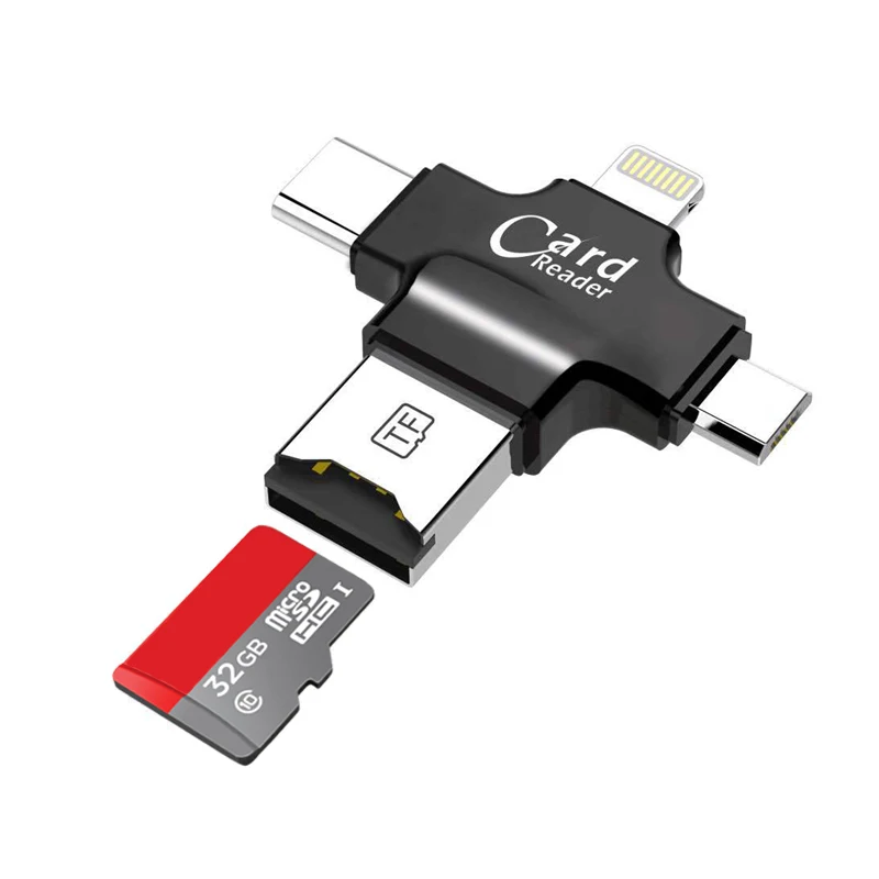 Поддержка FAT32 EXFAT MicroSD MicroSDHC microSDXC reader для iphone PC, mac usb-microUSB Lightning Тип c 4 в 1 карты читатель