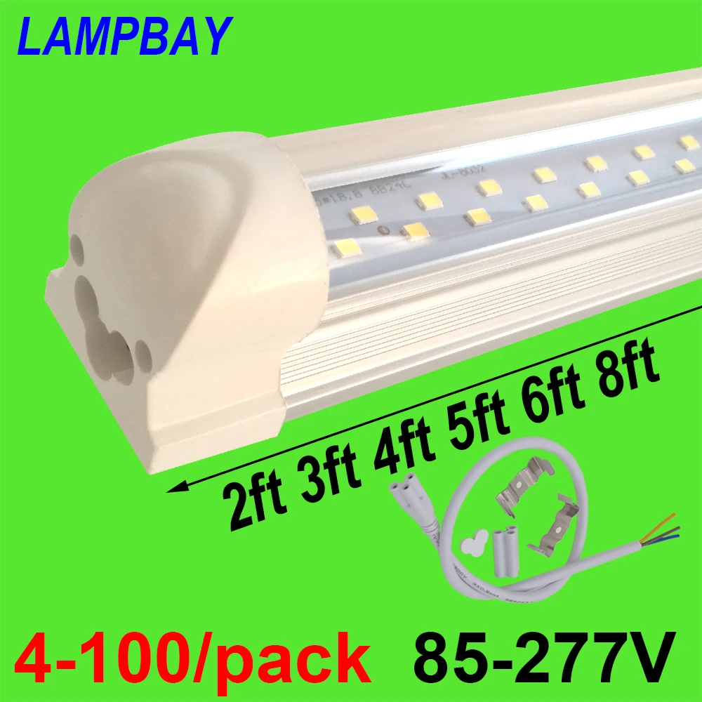 4-100/pack LED Tube Lights 2ft 3ft 4ft 5ft 6ft 8ft Super Bright T8 Integrated Bulb Double Row Lamp Fixture Twin Bar Lighting