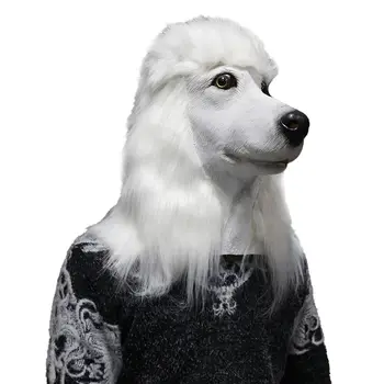 

White Poodle Head Dog Mask Realistic Animal Latex Mask Halloween Cosplay Props