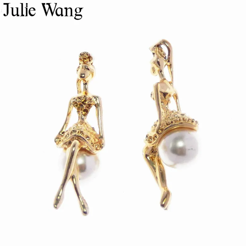

Julie Wang 2PCS Alloy Gold Pearl Ballet Girl Charms For Neckalce Pendant Earrings Findings DIY Jewelry Making Accessories
