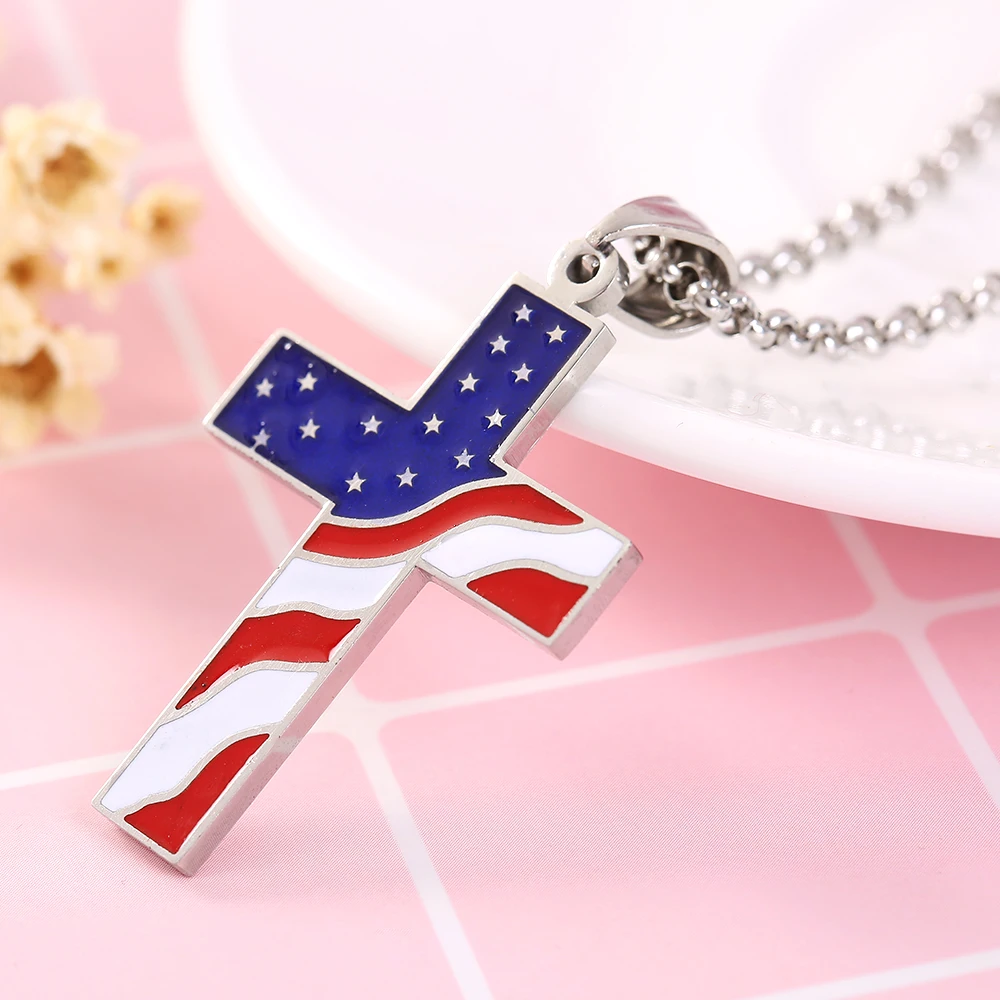 Classic simple stainless steel Cross men pendant charms American flag