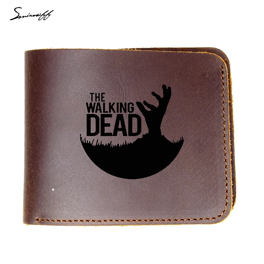 

Genuine Leather Men Wallet Walking Dead DONT OPEN DEAD INSIDE Bloody Hand luxury brand Funny Card Holder wallet male