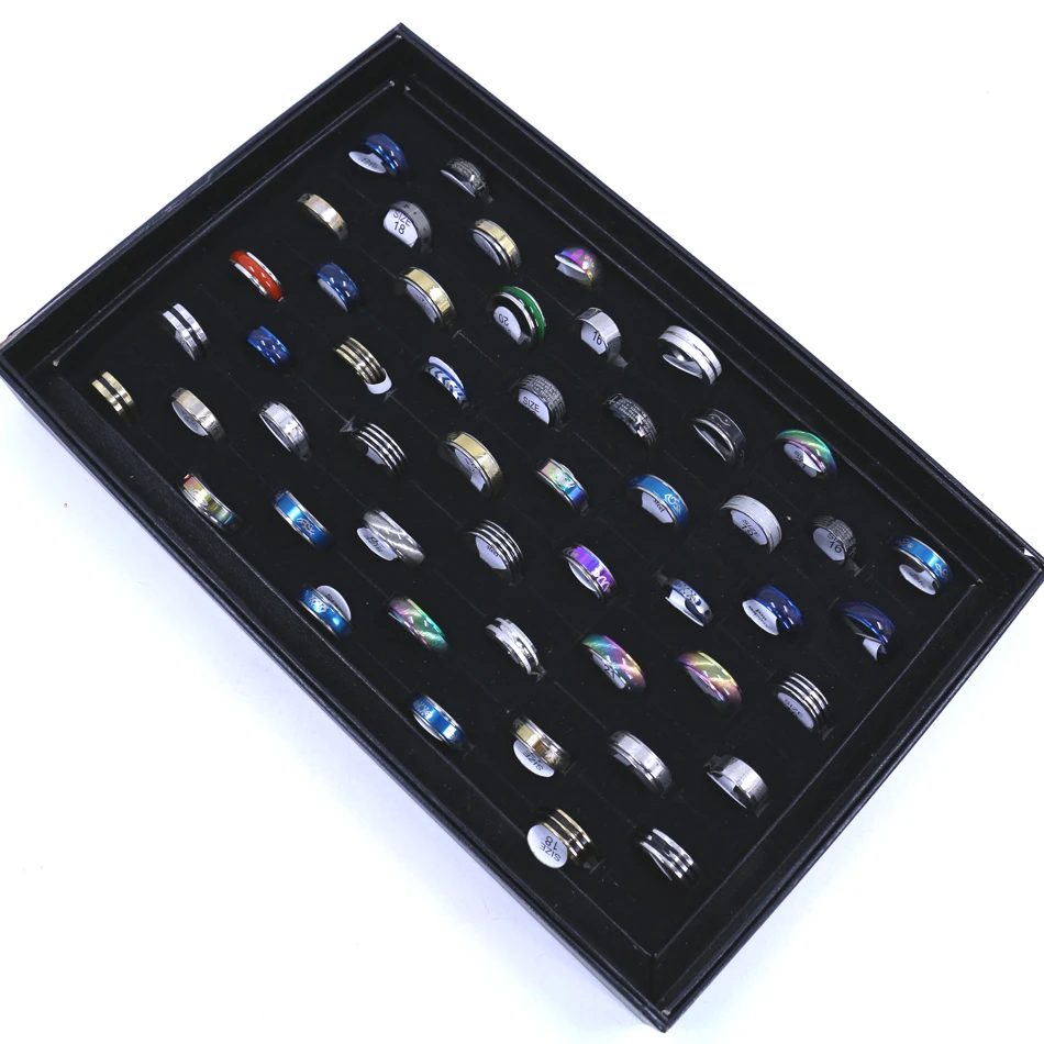 

Factory Men's Fashion Cute Stainless Steel Finger Rings Mixed Designs And Sizes Colors In random 50pcs/box Packing
