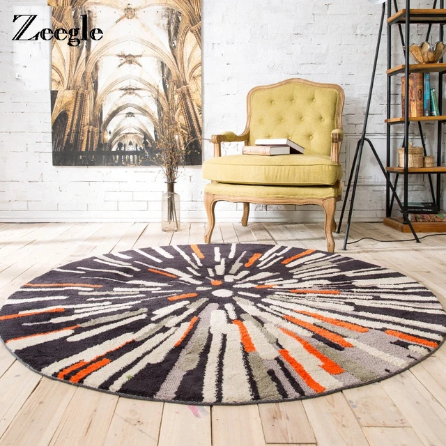 Zeegle European Home Round Carpet For Living Room Computer Chair Zeegle European Home Round Carpet For Living Room Computer Chair Circular Mat Anti Slip Kids Office Floor Mats