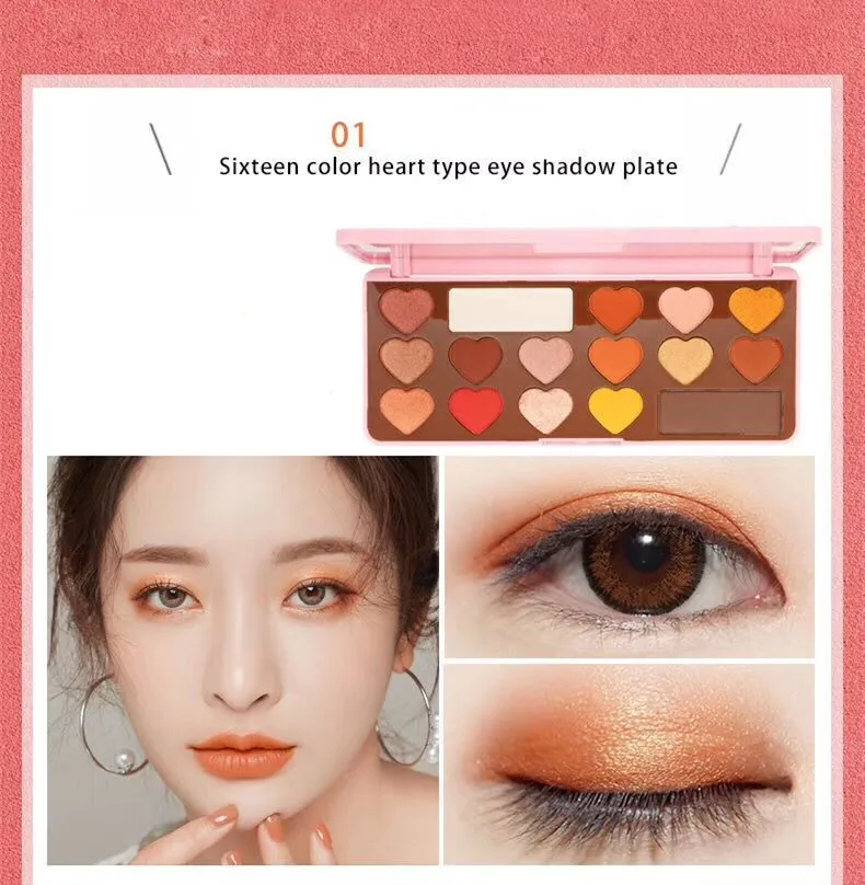 16-color Heart-shaped Eye Shadow paint Palette Матовый Блеск Shimmer Personality Makeup Shadow Palette прочный водостойкий