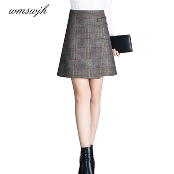 

2019 Woman Skirt Woman Mini Skirt Vintage Sexy Woolen Skirt High Waist Jupe Pencil Skirt Plaid Casual Petticoat Chic Autumn A436