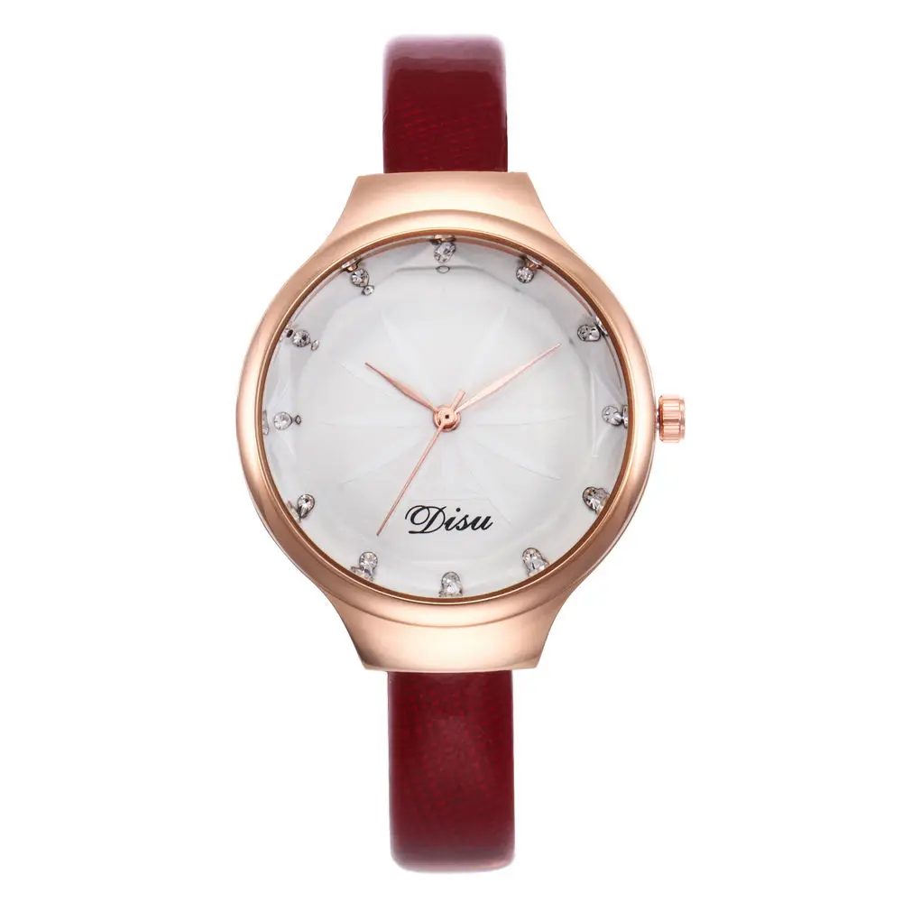 Dark Red Reloj mujer, новая мода, простой золотой циферблат, 9 цветов, кожа, кварцевые женские часы, женские женственные наручные часы, relogio feminino - Цвет: Dark Red
